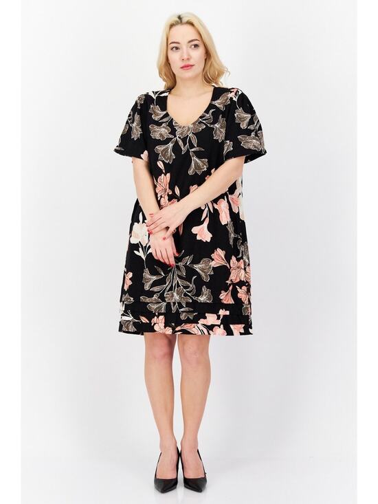Nicole Miller Dresses & Skirts - Nicole Miller Linen Blend Floral Short Sleeve Dress Size XL NEW Black Multi